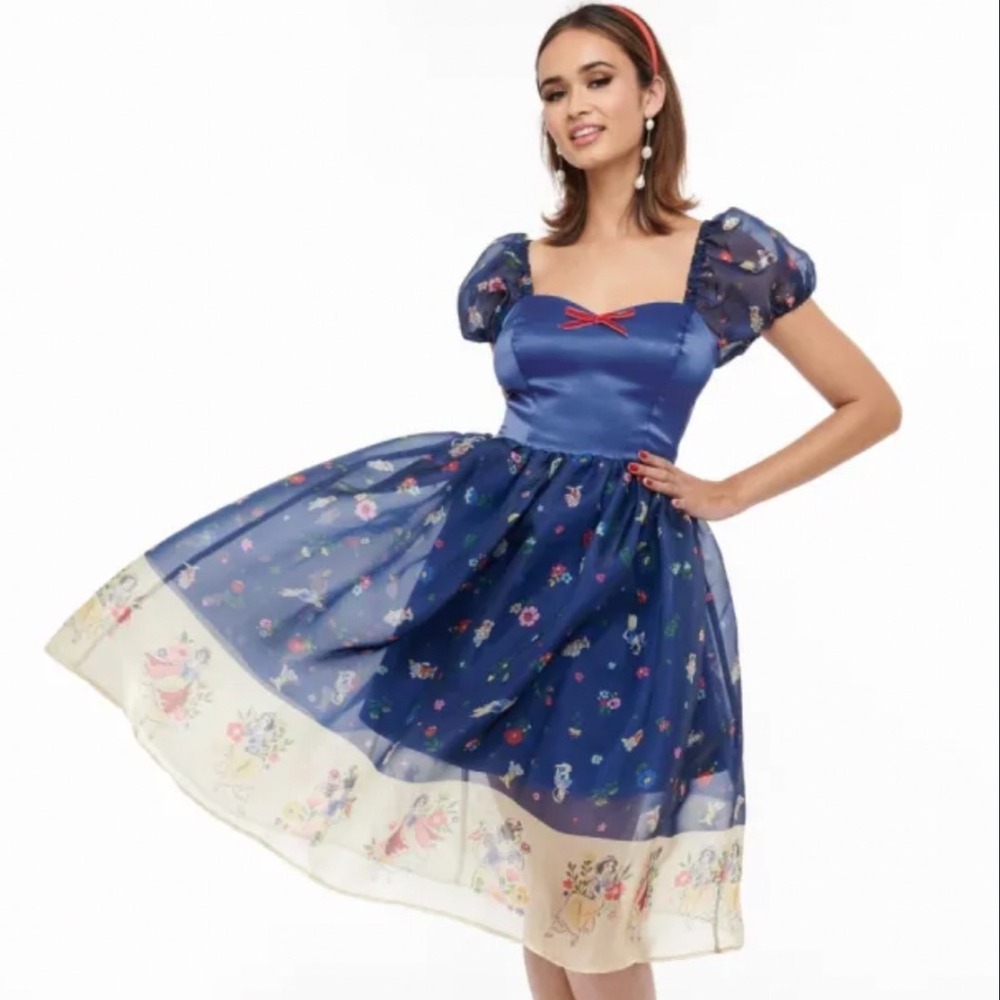 Unique Vintage x Disney Princess Snow White Dress Navy Border Swing NWT M 6/8